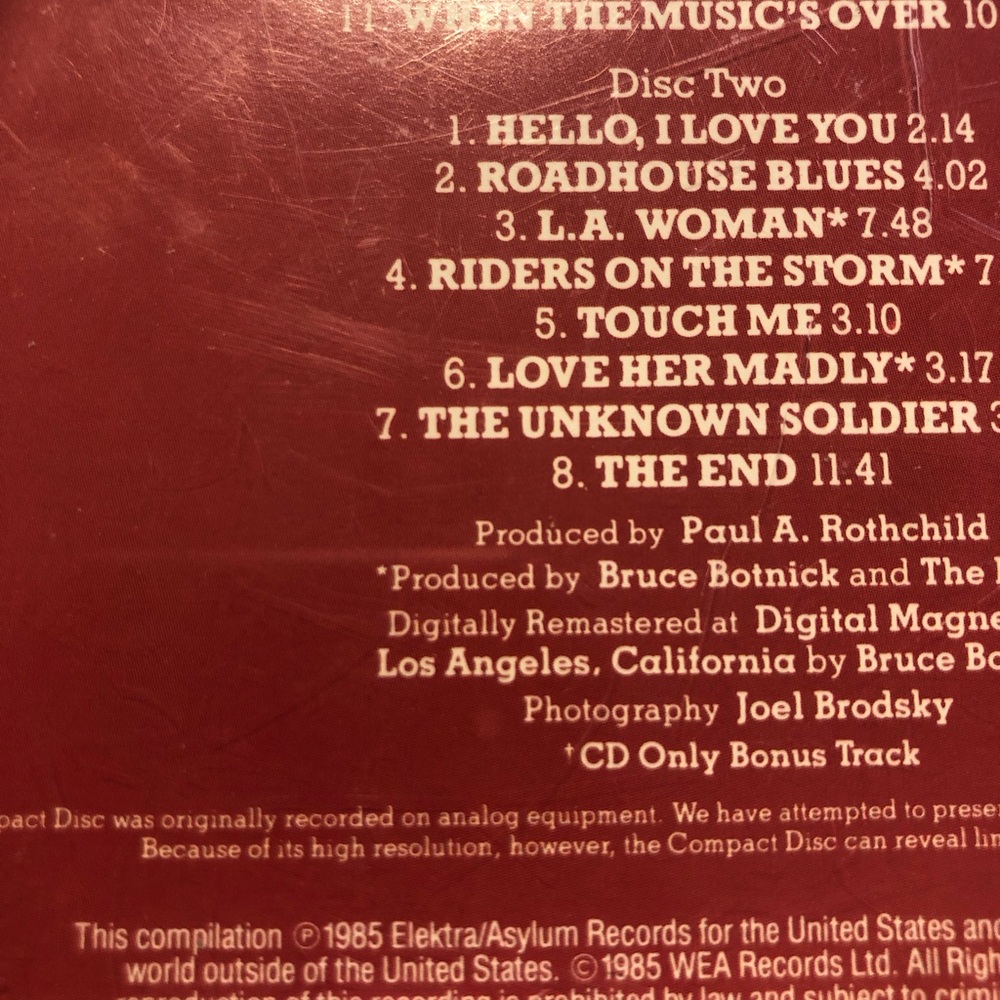 The Doors : Best of Doors Rock 2 Discs CD Classic Jim Morrison 1985 Music - Picture 10 of 10